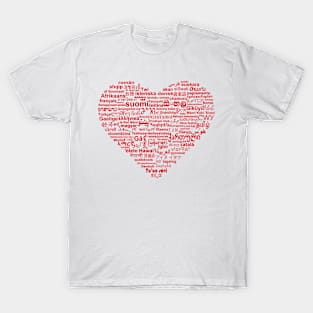 Love of Languages, Red on White T-Shirt